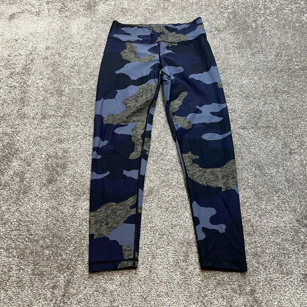 Aerie Chill Play Move Leggings Blue Camo Womens Medium Nylon Stretch Compression - Picture 1 of 13